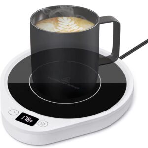 coffee mug warmer, coffee warmer & cup warmer for desk 2-12 hrs timer, 4h auto shut off - electric cup warmer with 3-temperature settings, beverage warmer for office & home use (white)
