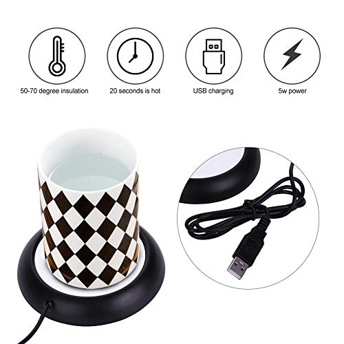 USB Wood Grain Cup Warmer Heat Beverage Mug Mat Home Office Desktop Heated Coffee Tea Mug Pad(Black)