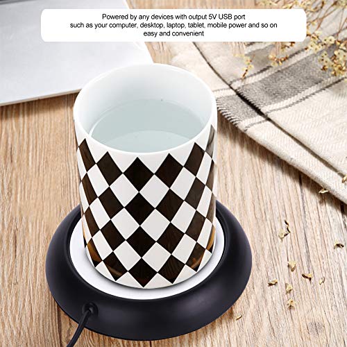 USB Wood Grain Cup Warmer Heat Beverage Mug Mat Home Office Desktop Heated Coffee Tea Mug Pad(Black)