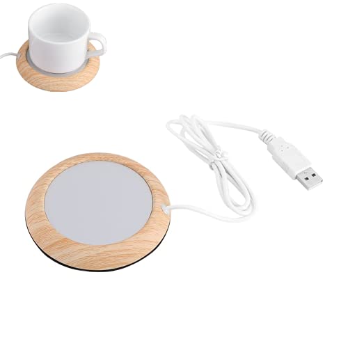 Cup Warmer, Wood Grain Cup Warmer Heat Beverage Mug Mat Office Tea Coffee Plate Tea Mug Heater Pad 5V USB Chargeable for Office Home Domitory