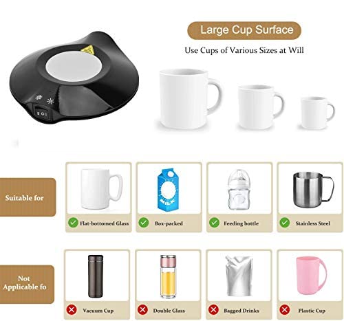 ASHATA Coffee Mug Warmer Iced, Temperature Control Smart Mug Pad for Coffee Tea and Milk, Smart Beverage Cup Mat Warmer Cooler for Travel Office Home, Red Light for Heating, Blue Light for Cooling