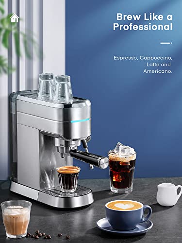 HOUSNAT Espresso Machine, 20 Bar Espresso Coffee machine and Cappuccino Maker with Milk Frother Wand, Automatic Espresso Latte Maker for Espresso, Cappuccino, Latte and Mocha, Compact Design