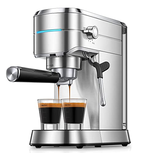 HOUSNAT Espresso Machine, 20 Bar Espresso Coffee machine and Cappuccino Maker with Milk Frother Wand, Automatic Espresso Latte Maker for Espresso, Cappuccino, Latte and Mocha, Compact Design