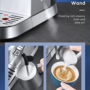 HOUSNAT Espresso Machine, 20 Bar Espresso Coffee machine and Cappuccino Maker with Milk Frother Wand, Automatic Espresso Latte Maker for Espresso, Cappuccino, Latte and Mocha, Compact Design