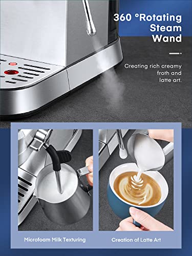 HOUSNAT Espresso Machine, 20 Bar Espresso Coffee machine and Cappuccino Maker with Milk Frother Wand, Automatic Espresso Latte Maker for Espresso, Cappuccino, Latte and Mocha, Compact Design