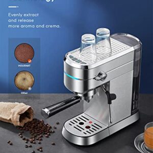 HOUSNAT Espresso Machine, 20 Bar Espresso Coffee machine and Cappuccino Maker with Milk Frother Wand, Automatic Espresso Latte Maker for Espresso, Cappuccino, Latte and Mocha, Compact Design