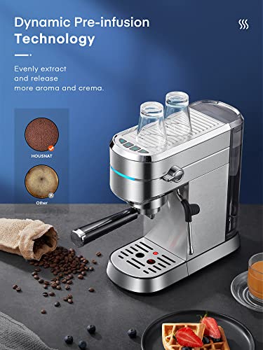 HOUSNAT Espresso Machine, 20 Bar Espresso Coffee machine and Cappuccino Maker with Milk Frother Wand, Automatic Espresso Latte Maker for Espresso, Cappuccino, Latte and Mocha, Compact Design