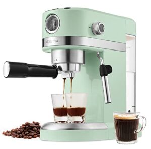neretva 20 bar espresso coffee machine with steam wand for latte espresso and cappuccino, compact espresso maker for home barista, 1350w premium italian high pressure - mint green