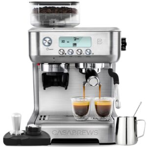 casabrews espresso machine with grinder, professional espresso maker with milk frother steam wand, 20 bar barista cappuccino machine with lcd display for lattes, gift for dad mom wife or coffee lover