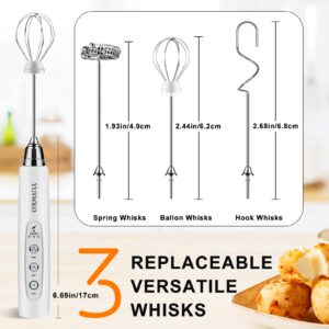 YUSWKO Rechargeable Milk Frother Handheld with 3 Heads, Cream Coffee Electric Whisk Drink Foam Mixer, Mini Hand Stirrer with 3 Speeds Adjustable for Latte, Cappuccino, Hot Chocolate, Egg