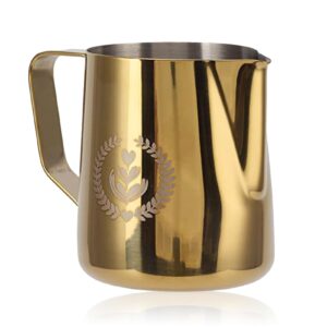 milk frother pitcher, espresso steaming pitchers ,coffee machine accessories ,wear proof eagle spout coffee frother cup 600ml scale inside resistance for shop ( gold)