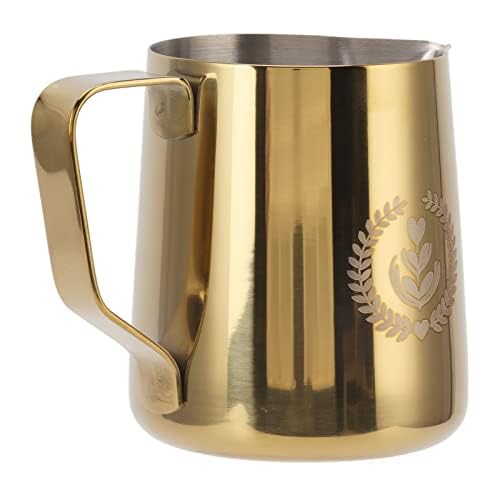 Milk Frother Pitcher, Espresso Steaming Pitchers ,Coffee Machine Accessories ,Wear Proof Eagle Spout Coffee Frother Cup 600ml Scale Inside Resistance for Shop ( Gold)