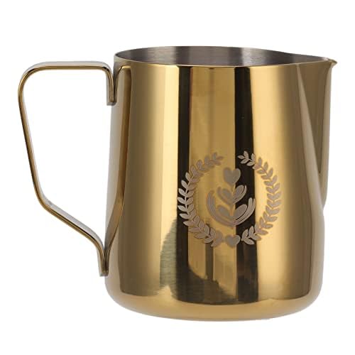 Milk Frother Pitcher, Espresso Steaming Pitchers ,Coffee Machine Accessories ,Wear Proof Eagle Spout Coffee Frother Cup 600ml Scale Inside Resistance for Shop ( Gold)