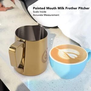 Milk Frother Pitcher, Espresso Steaming Pitchers ,Coffee Machine Accessories ,Wear Proof Eagle Spout Coffee Frother Cup 600ml Scale Inside Resistance for Shop ( Gold)