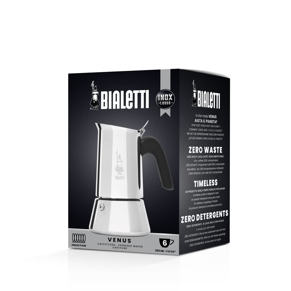 Bialetti - New Venus Induction, Stovetop Coffee Maker, Suitable for all Types of Hobs, Stainless Steel, 6 Cups (7.9 Oz), Silver