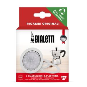 bialetti spare parts, includes 3 gaskets and 1 plate, compatible with moka express, fiammetta, break, happy, dama, moka melody, alpina, moka timer and rainbow (3/4 cups)