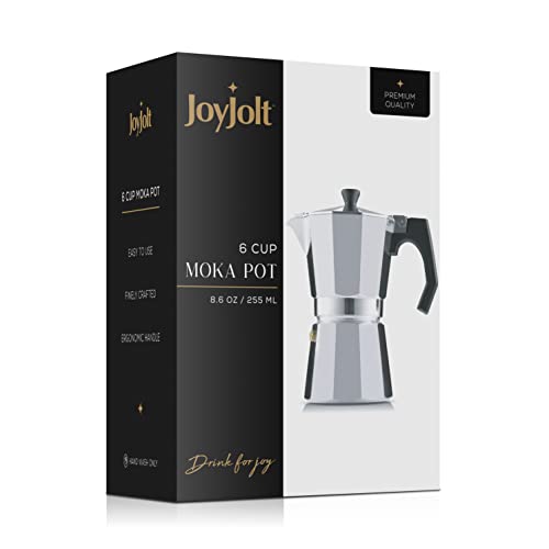 JoyJolt Italian Moka Pot 6 Cup Stovetop Espresso Maker. Aluminum Coffee Percolator Coffee Pot With Heat Resistant Handles! Portable Espresso Maker Camping Coffee Pot, Stove Top Cafetera