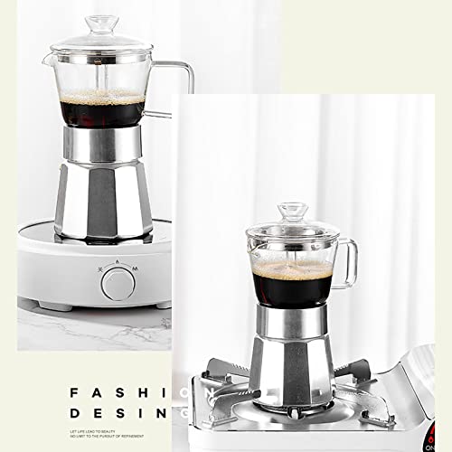 SIXAQUAE Moka Stovetop Espresso Maker,Crystal Glass-top & Aluminum Espresso Moka Pot,Classic Italian coffee maker,120ml(3cup)