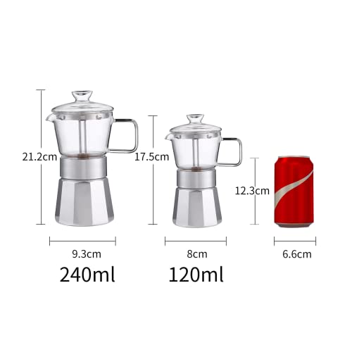 SIXAQUAE Moka Stovetop Espresso Maker,Crystal Glass-top & Aluminum Espresso Moka Pot,Classic Italian coffee maker,120ml(3cup)