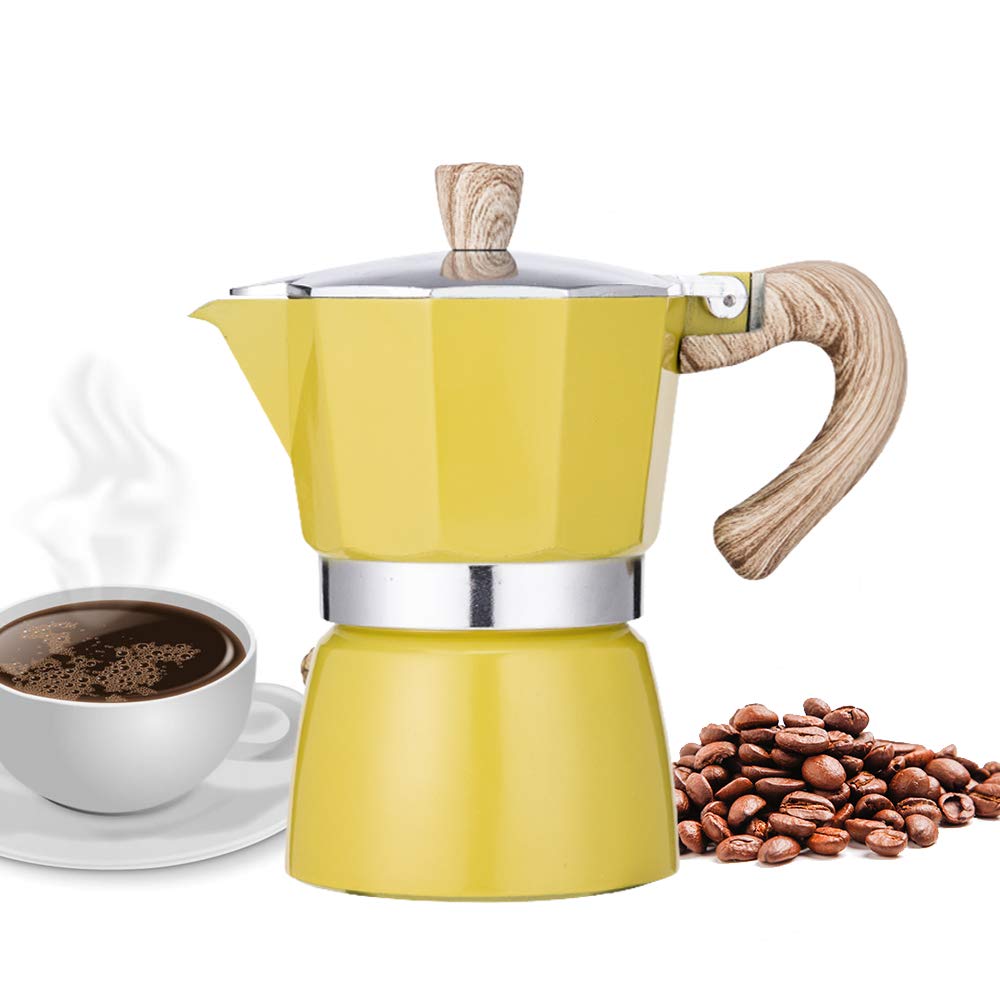 NARCE Stovetop Espresso Maker Moka Pot 3 Cup - 5oz| Yellow - Cuban Coffee Maker| Stove top coffee maker| Moka Italian espresso |greca coffee maker| Aluminum