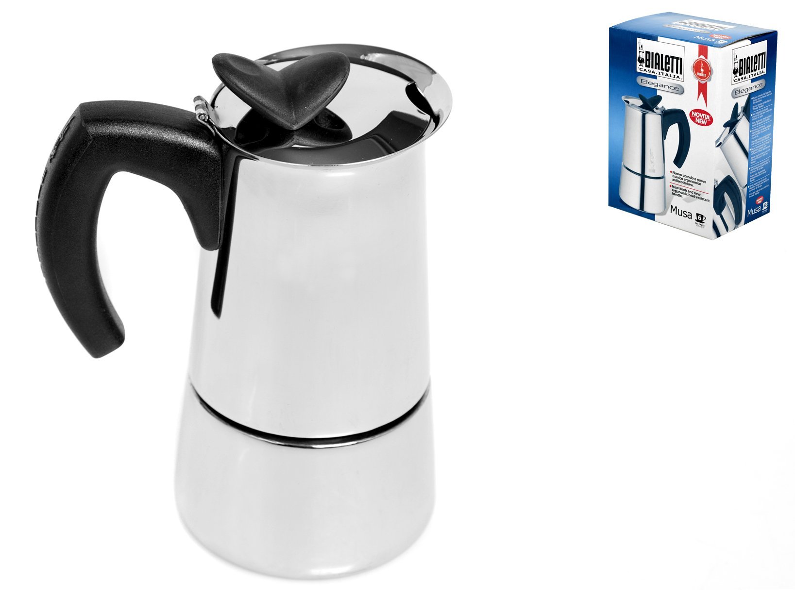 Bialetti - Musa, Stovetop Coffee Maker, Suitable for all Types of Hobs, Stainless Steel, 6 Cups, Silver