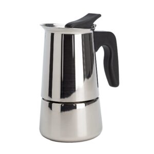 primula stainless steel stovetop espresso coffee maker, 4-cup, 3.5"d x 5"w x 7"h, black handle