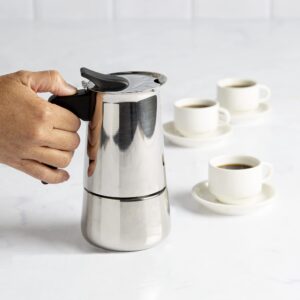 Primula Stainless Steel Stovetop Espresso Coffee Maker, 4-Cup, 3.5"D x 5"W x 7"H, Black Handle