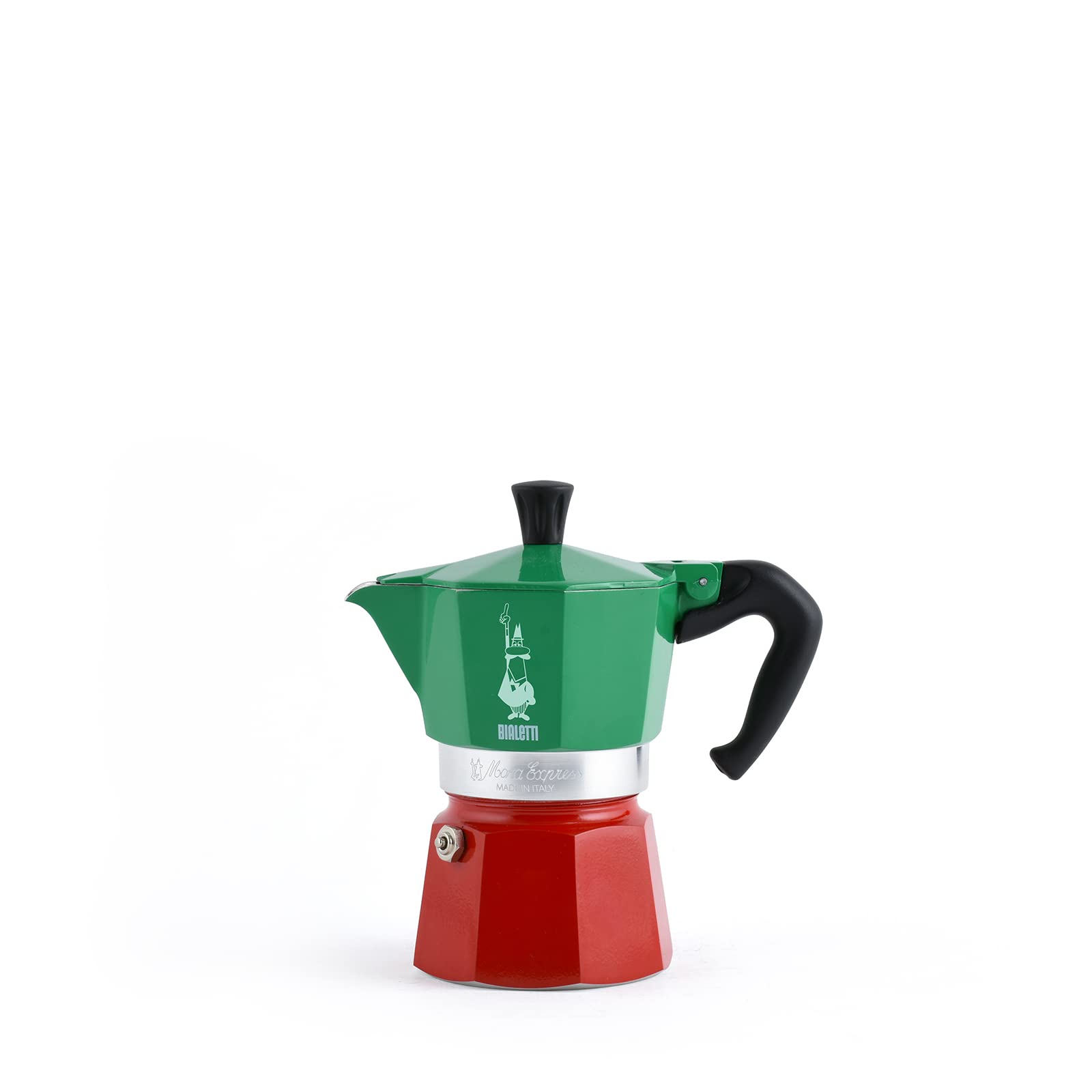 Bialetti - Moka Express Italia Collection: Iconic Stovetop Espresso Maker, Makes Real Italian Coffee, Moka Pot 3 Cups (4.3 Oz - 130 Ml), Aluminium, Colored in Red Green Silver