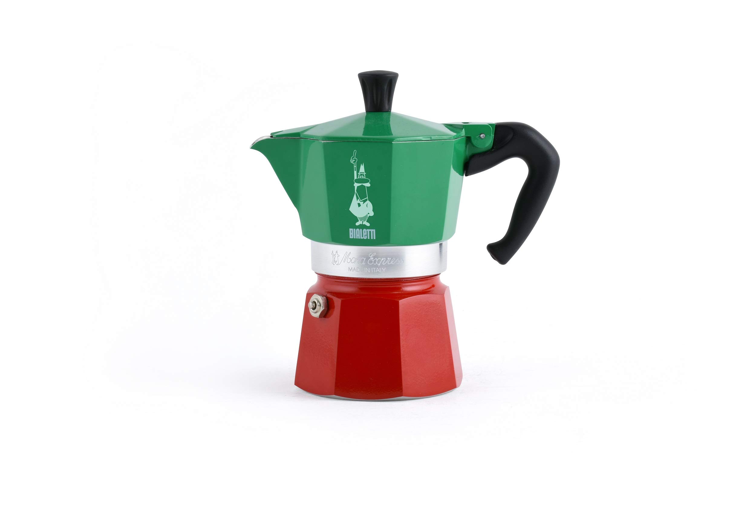 Bialetti - Moka Express Italia Collection: Iconic Stovetop Espresso Maker, Makes Real Italian Coffee, Moka Pot 3 Cups (4.3 Oz - 130 Ml), Aluminium, Colored in Red Green Silver