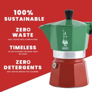 Bialetti - Moka Express Italia Collection: Iconic Stovetop Espresso Maker, Makes Real Italian Coffee, Moka Pot 3 Cups (4.3 Oz - 130 Ml), Aluminium, Colored in Red Green Silver