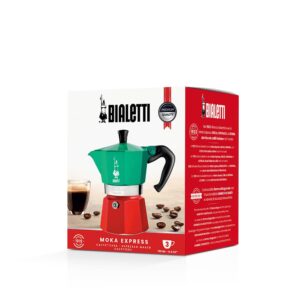 Bialetti - Moka Express Italia Collection: Iconic Stovetop Espresso Maker, Makes Real Italian Coffee, Moka Pot 3 Cups (4.3 Oz - 130 Ml), Aluminium, Colored in Red Green Silver