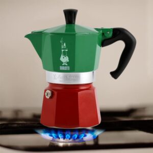 Bialetti - Moka Express Italia Collection: Iconic Stovetop Espresso Maker, Makes Real Italian Coffee, Moka Pot 3 Cups (4.3 Oz - 130 Ml), Aluminium, Colored in Red Green Silver