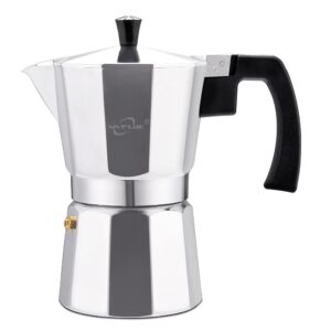 mvplue classic stovetop espresso maker 6 cup ，moka pot aluminum silver，cuban coffee maker， make delicious coffee easily at home and camping