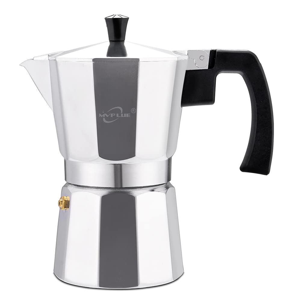 MVPLUE Classic Stovetop Espresso Maker 6 Cup ，Moka Pot Aluminum Silver，Cuban Coffee Maker， Make Delicious Coffee Easily at Home And Camping