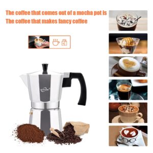 MVPLUE Classic Stovetop Espresso Maker 6 Cup ，Moka Pot Aluminum Silver，Cuban Coffee Maker， Make Delicious Coffee Easily at Home And Camping