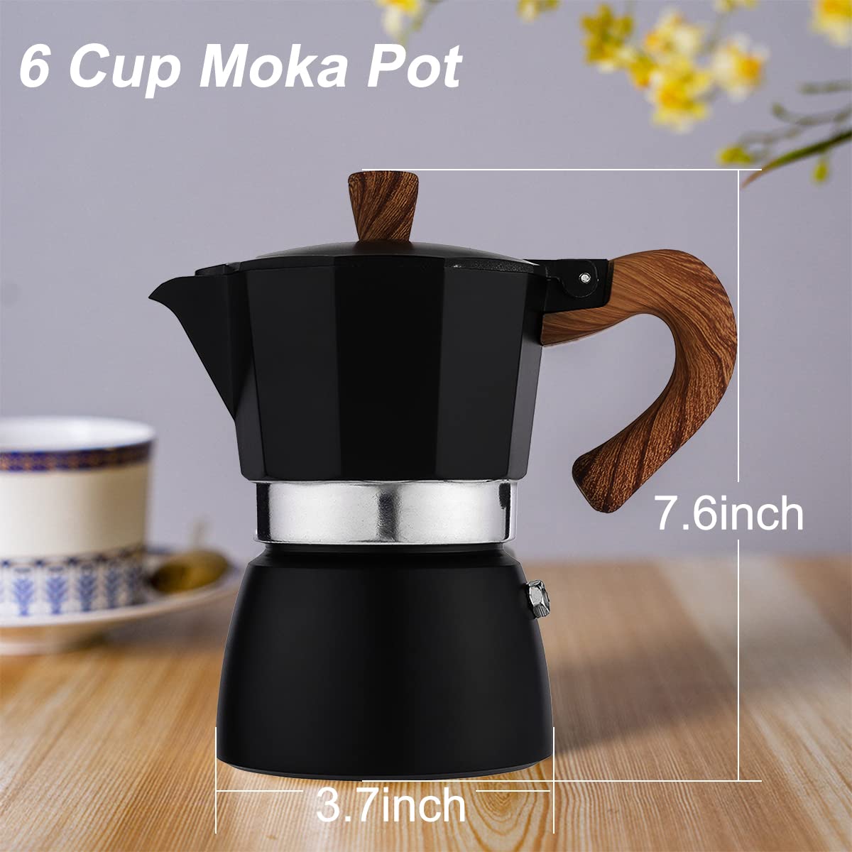 Upspirit Moka Pot,Stovetop Espresso Maker italian Coffee Maker,Camping Coffee Pot Portable Cafetera, 6 Cups (Black)