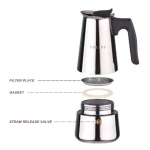 YOLIFE Stovetop Espresso Maker, Italian Moka Pot, 6 Cups/ 300 ml/10 oz (espresso cup=50ml) Stainless Steel Greca Cafe Maker Suitable for Induction Home Office Camping Cookers