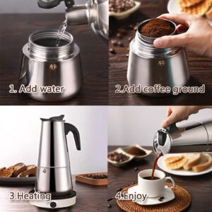 Coffee Pot, Stainless Steel Moka Pot Italian Coffee Maker 9 cup/15 OZ Stovetop Espresso Maker for Gas or Electric Ceramic Stovetop Camping Manual Cuban Coffee Percolator for Cappuccino or Latte