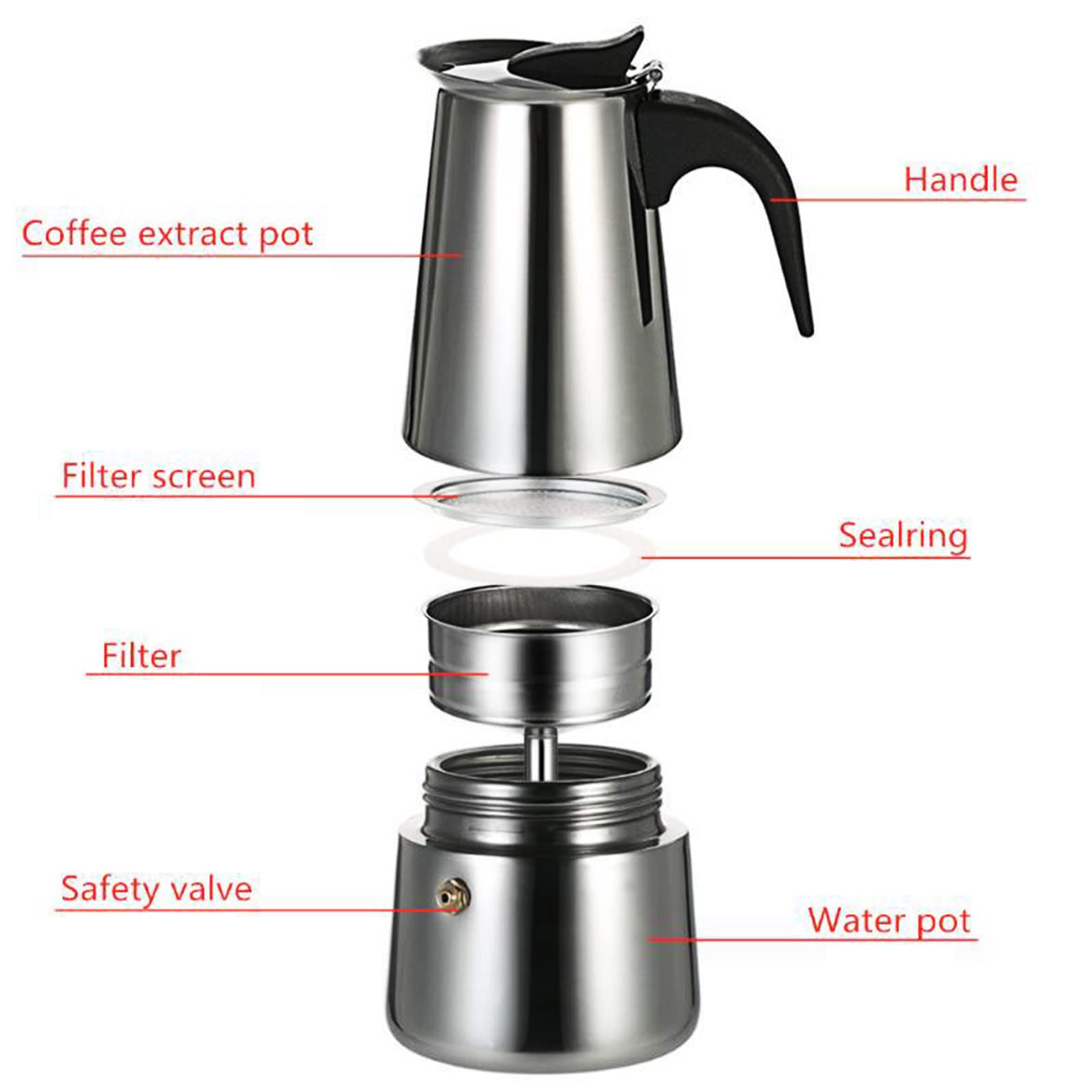 FLYHERO Moka Pot Stainless Steel Coffee Pot Stovetop Espresso Maker Percolator Italian Coffee Maker 200ml/7oz/4 cup W/Electric Stove (4 Cup)