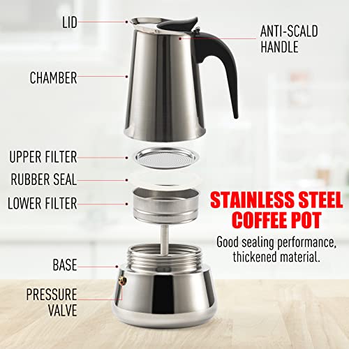 ALYSTER Moka Pot Italian Coffee Maker Classic Stovetop Espresso Maker 9Cup/16OZ Stainless Steel Stovetop Induction Espresso Pot (9Cup(16OZ, Silver)