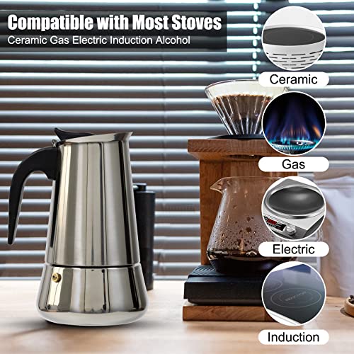 ALYSTER Moka Pot Italian Coffee Maker Classic Stovetop Espresso Maker 9Cup/16OZ Stainless Steel Stovetop Induction Espresso Pot (9Cup(16OZ, Silver)