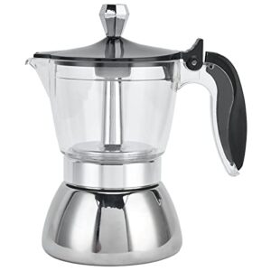 chiciris stovetop espresso maker, crystal plastic-top stainless steel moka pot 4 cup, italian mocha coffee maker, 200ml/6.8oz
