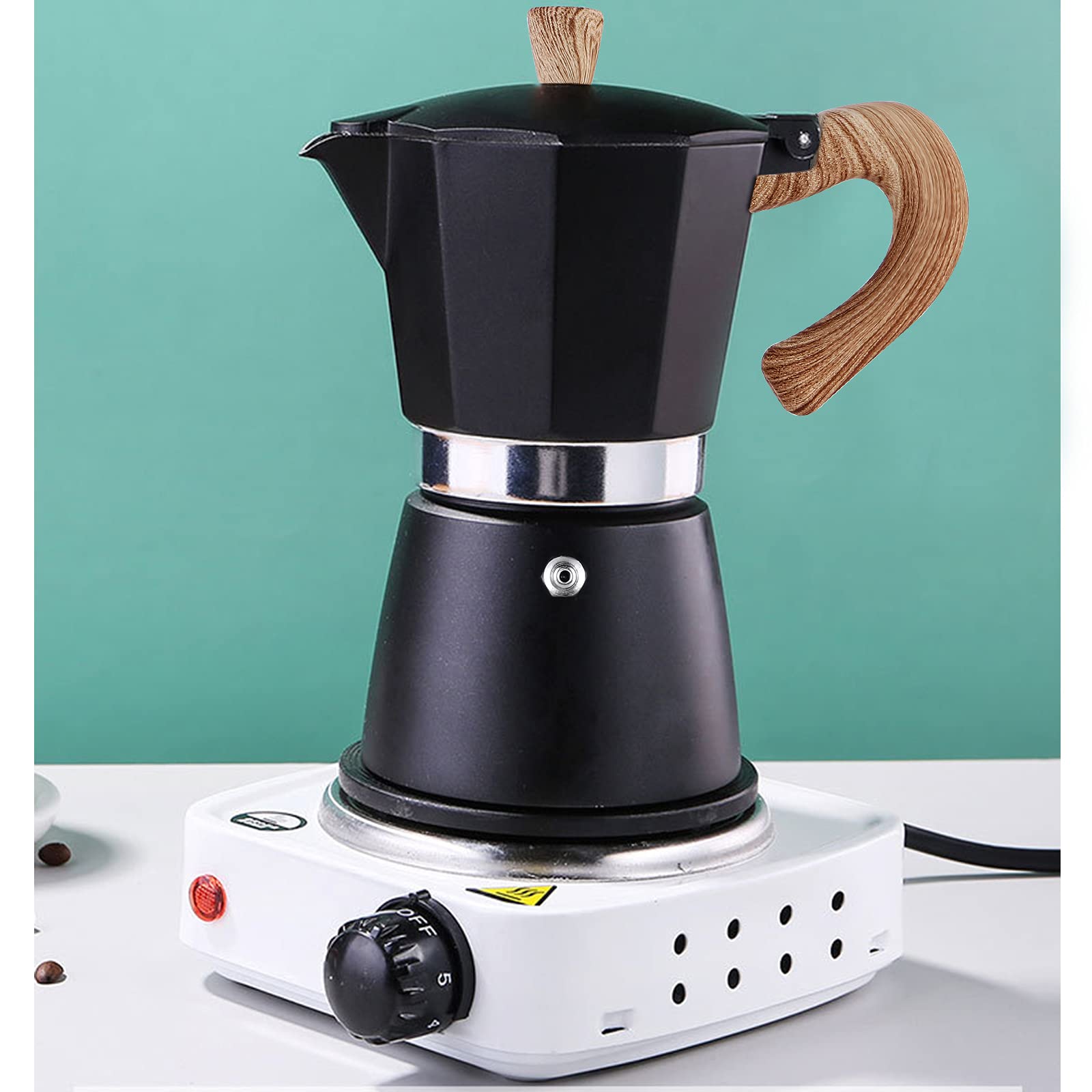 AIFUSI Moka Pot, Italian Coffee Pot 6 Cup/10 oz Stovetop Espresso Maker Stovetop Camping Manual Cuban Coffee Percolator Machine Italian Espresso Greca Coffee Maker Brewer Percolator