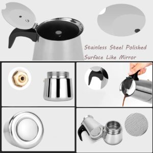 Beminh Espresso Coffee Maker Pot Stovetop Moka Coffee Pot Stainless Steel Latte Percolator with Bonus Scoop,for Home Office (4 cups/200ml)