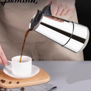 Beminh Espresso Coffee Maker Pot Stovetop Moka Coffee Pot Stainless Steel Latte Percolator with Bonus Scoop,for Home Office (4 cups/200ml)