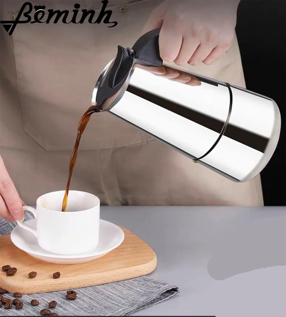 Beminh Espresso Coffee Maker Pot Stovetop Moka Coffee Pot Stainless Steel Latte Percolator with Bonus Scoop,for Home Office (4 cups/200ml)