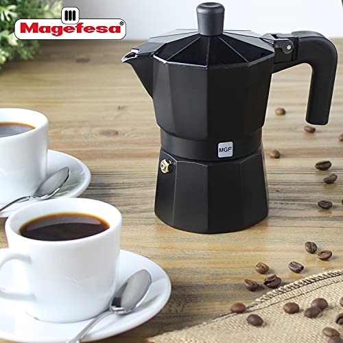 MAGEFESA ® Kenia Noir Stovetop Espresso Coffee Maker, 6 cups / 10 oz, make your own home italian coffee with this moka pot cuban cooffe, made in black enamelled aluminum, safe and easy to use, café