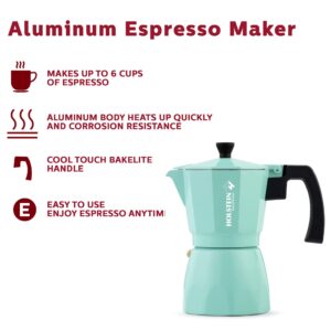 Holstein Housewares - 6 Cup Aluminum Stovetop Espresso Maker and Moka Pot - Great Tasting Traditional Espresso Coffee, Italian and Cuban Café Brewing in Minutes, Mint