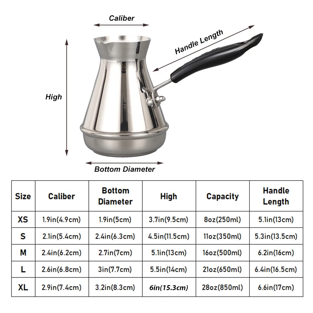 Turkish Coffee Pot Stainless Steel Milk and Coffee Warmer Chocolate and Butter Melting Pot with Heat Resistant Handle (L (21oz))