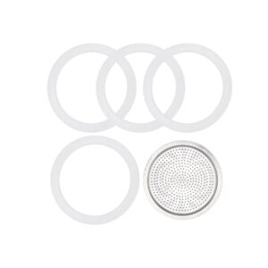 mefonkou replacement 3 cups coffee gasket for aluminium maker coffee pots stove top - 4 gasket and 1 stainless filter